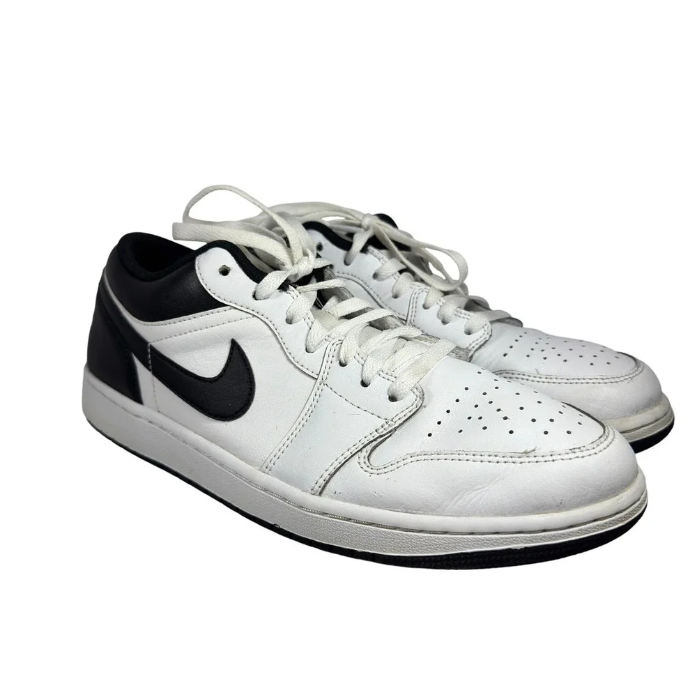 Nike Air Jordan 1 Low White Black Leather Sneakers Men's Size‎ 9